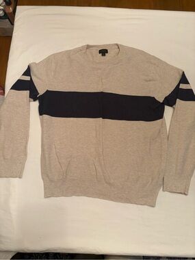 J. Crew Beige Crewneck Sweater with Navy Stripe